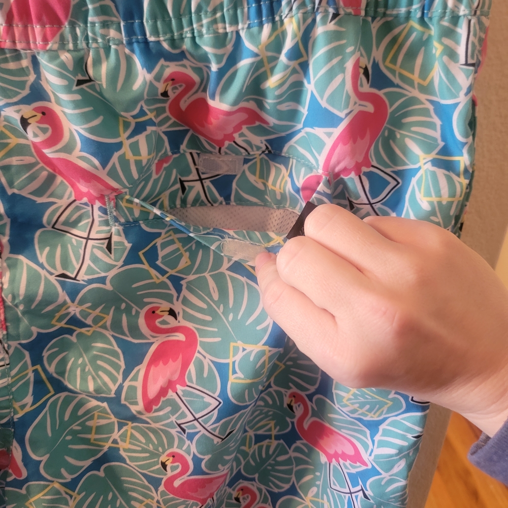 Tropical Flamingo Print Swim Trunks - Picture 4 of 6